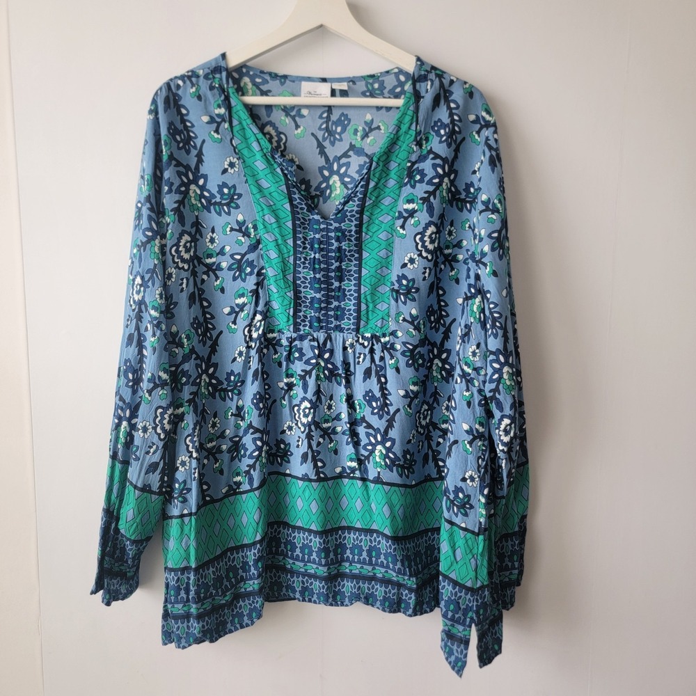 The vermont country store women's floral  peasant tunic top size 1X boho v-neck